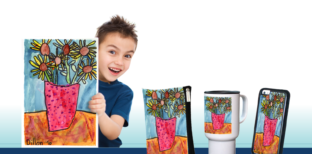 Child holding artwork