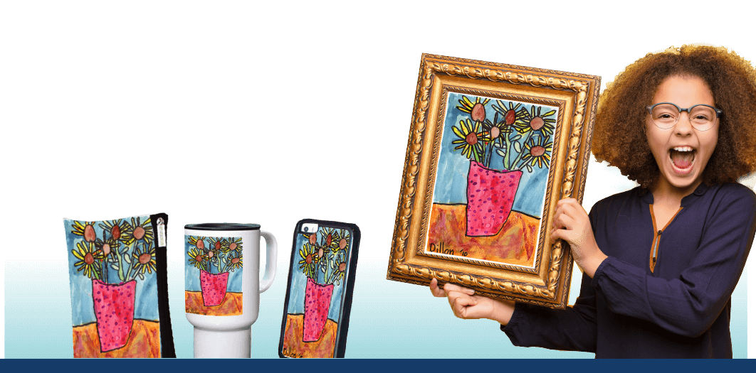 Child holding artwork